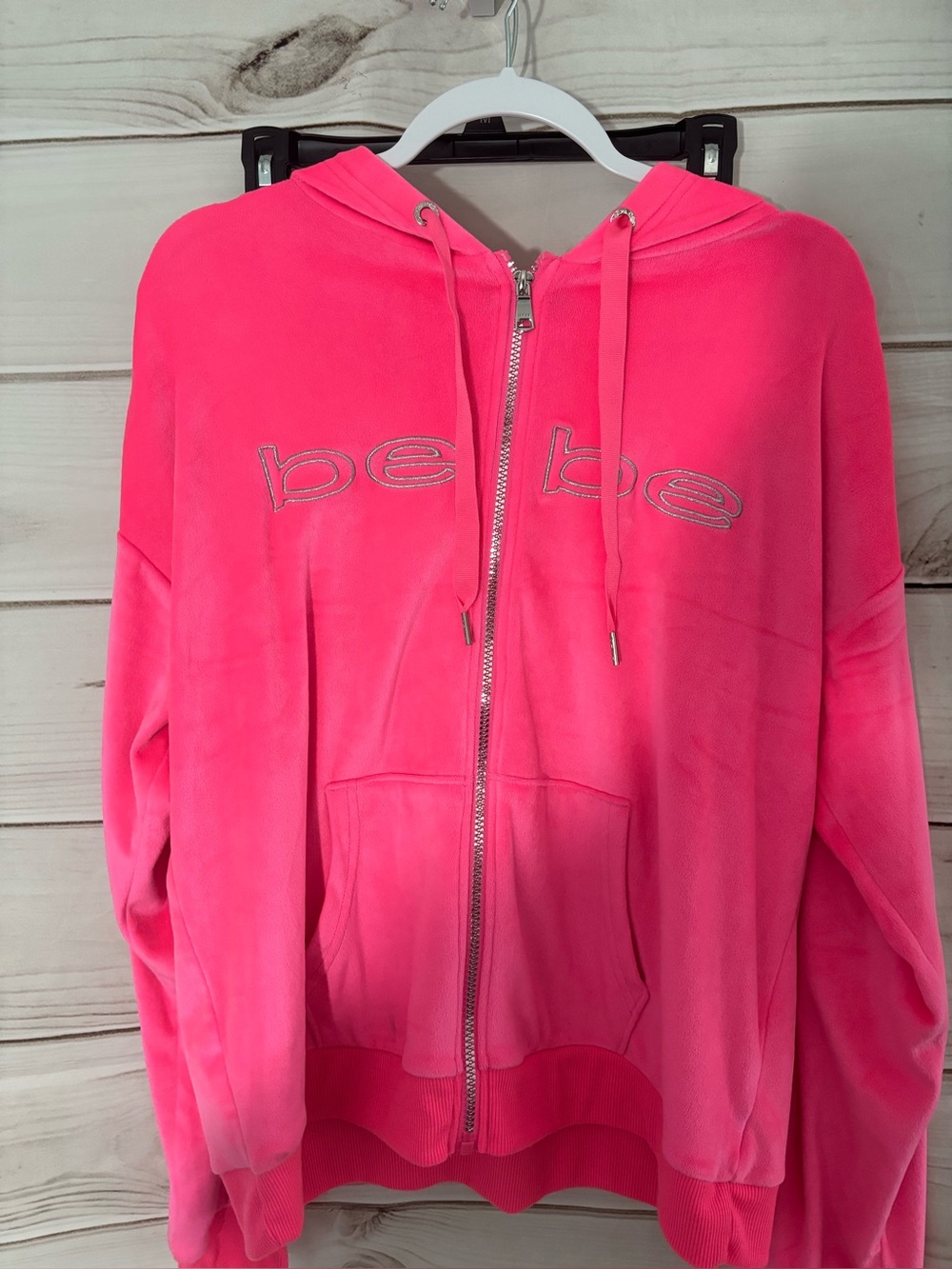 bebe Neon Pink Zip Front Teddy Hoodie Jacket